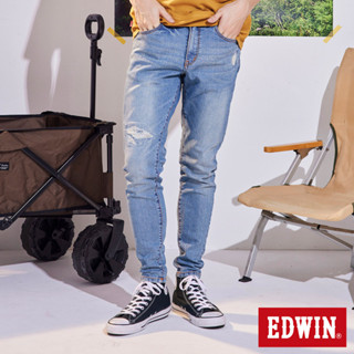 EDWIN 男款 紅標 破壞窄管錐形牛仔褲(重漂藍)