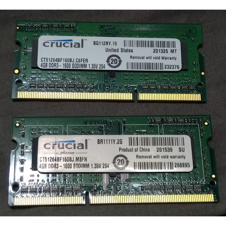 美光 Micron Crucial DDR3L 1600 4G 4GB 1.35V 筆記型 低電壓 終保 筆電 記憶體
