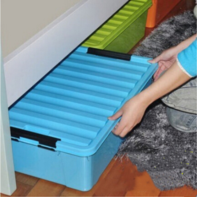 特大號塑料有蓋床底收納箱 衣物整理箱 玩具儲物箱床下書收納盒滑輪