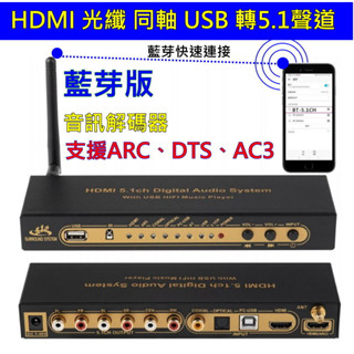 (臺灣現貨) 含稅開發票 HDMI 轉 5.1聲道 音視頻分離 多種音效來源切換 光纖 同軸 DTS AC3 解碼器