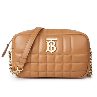 BURBERRY Lola TB衍縫小羊皮迷你鏈帶斜揹包 相機包(楓棕色)083272-1｜GoBrand購名牌