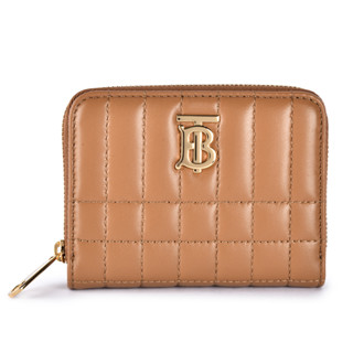 BURBERRY Lola金字TB衍縫小羊皮拉鍊零錢包(棕色)080235-9｜GoBrand購名牌