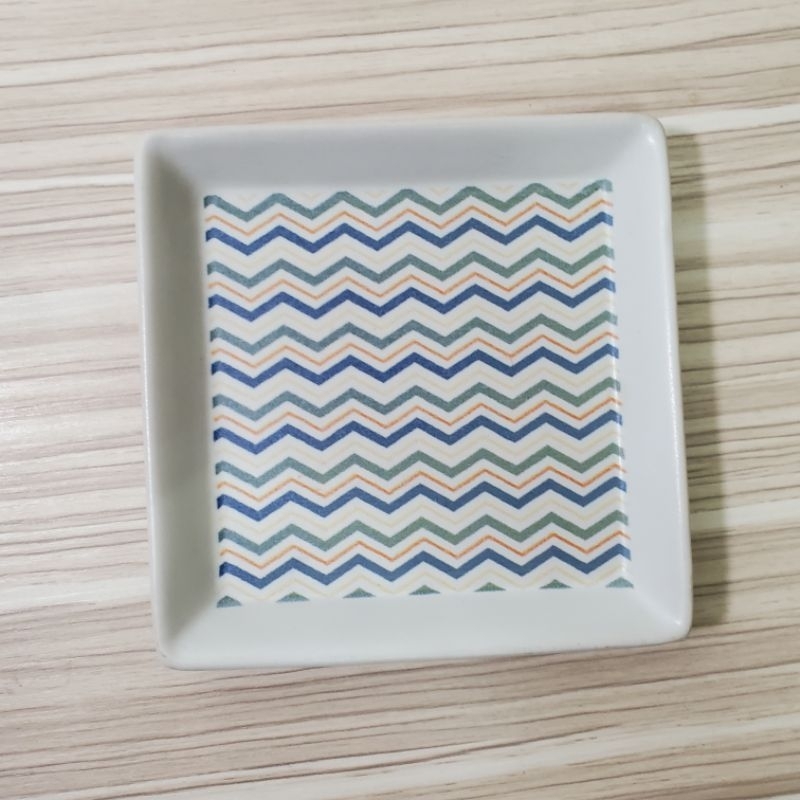 復古波浪紋 5.5吋 四方形 點心盤 水皿 藍線紋