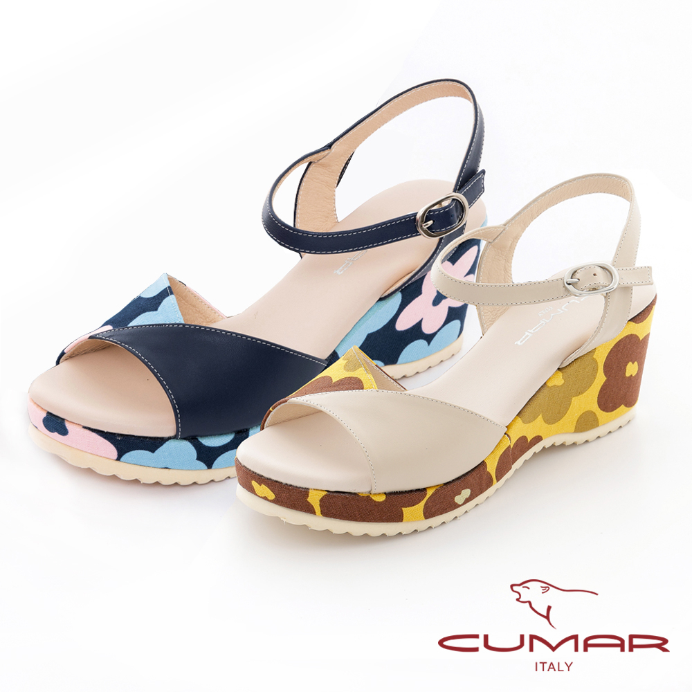 【CUMAR】印花楔型厚底涼鞋