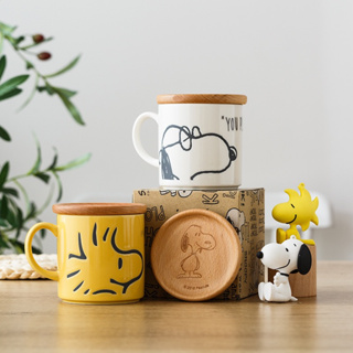 Snoopy史努比官方正品！卡通日本進口陶瓷馬克杯帶蓋早餐牛奶果汁珍奶茶奶昔茶水咖啡杯340ml