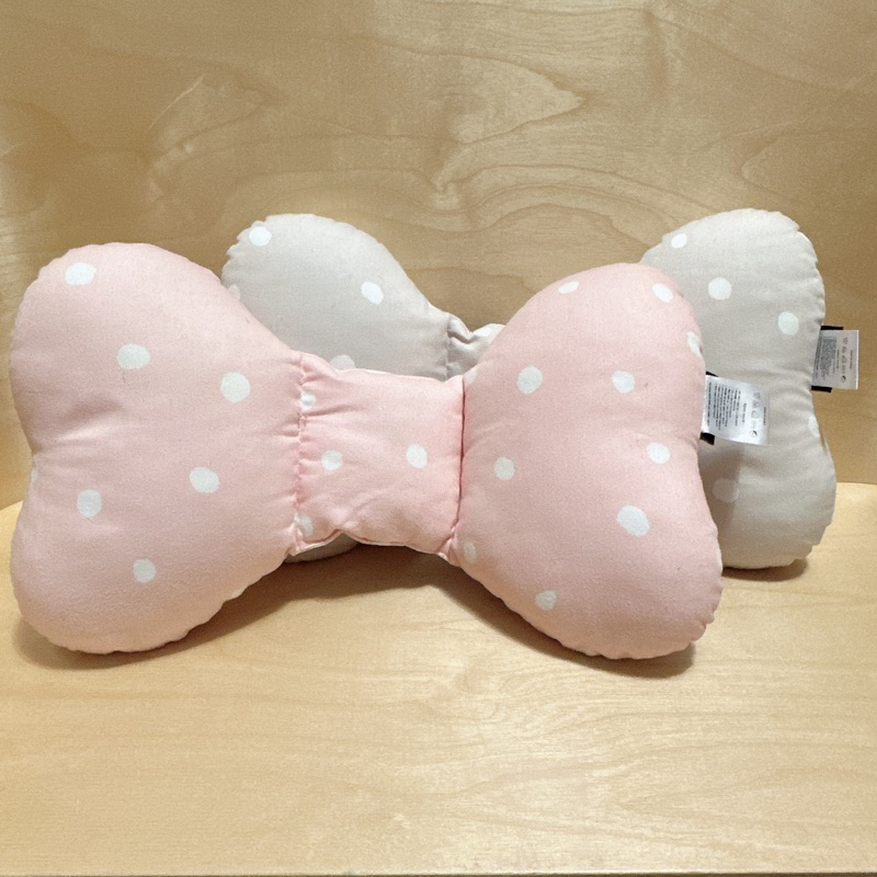 韓國製 Borny 100%純棉 蝴蝶枕 可水洗 嬰兒枕 寶寶枕 外出枕 護頸枕 推車枕 粉色/灰色圓點