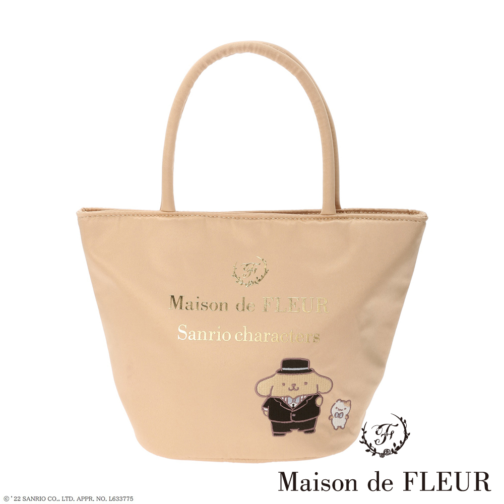 Maison de FLEUR 布丁狗與馬芬造型刺繡緞面托特包(8A23F0J6400)