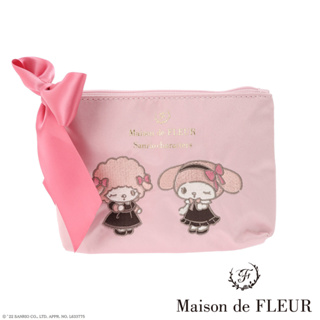 Maison de FLEUR 美樂蒂與彼安諾造型刺繡緞帶手拿包(8A23FJJ2600)