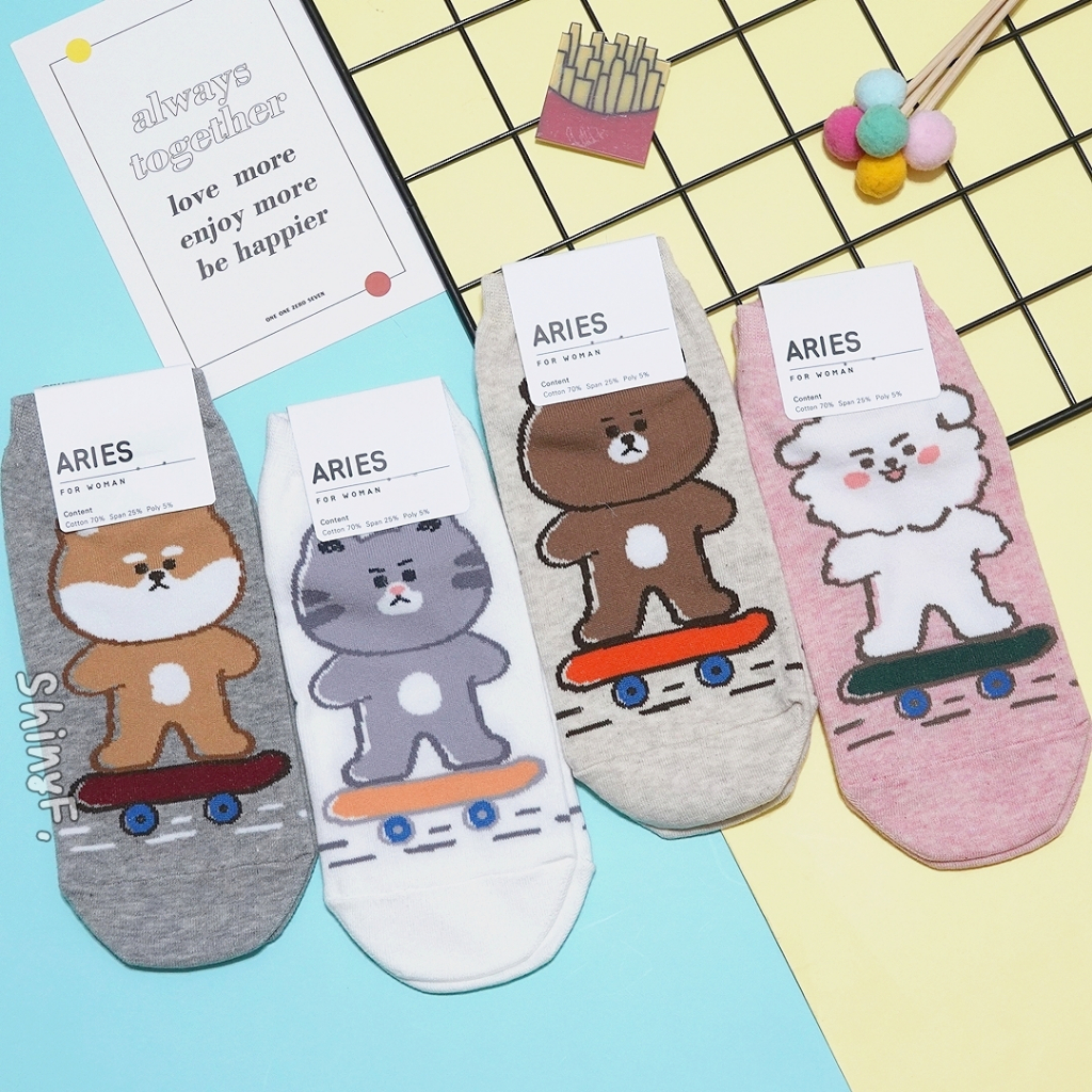 韓國襪子 動物 溜滑板系列 貓咪狗狗熊熊柴犬 短襪 女襪 韓襪 韓國襪 襪子 現貨