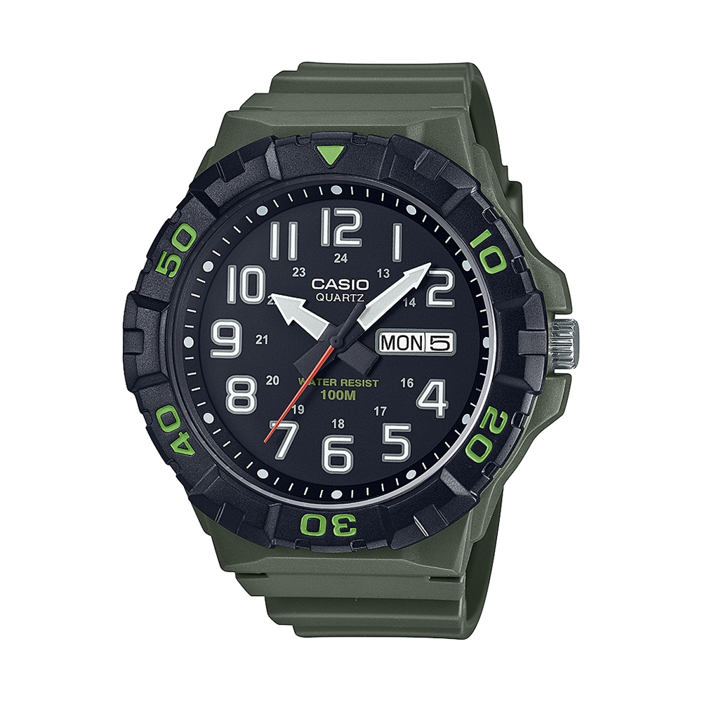 CASIO卡西歐 數位/指針 軍裝綠 運動型指針錶款 星期日期顯示窗 MRW-210H-3A_52.6mm