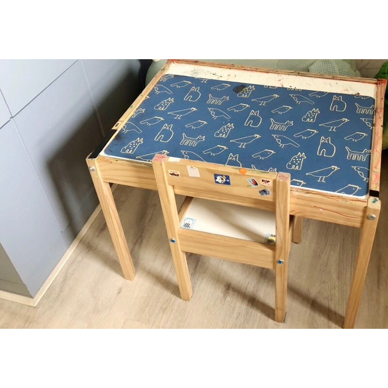 Ikea 松木兒童桌椅 動物桌墊