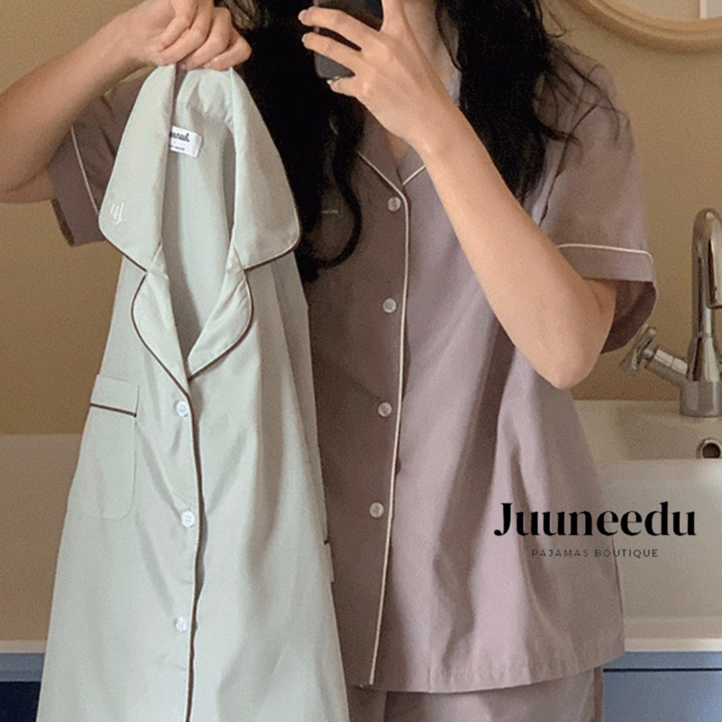 【預購】Juuneedu 韓國代購🍈精緻刺繡滾邊睡衣 長短袖 情侶居家服