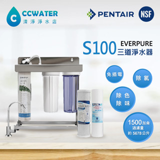 【清淨淨水店】美國everpureS100三道型不銹鋼腳架型淨水器《生飲》搭配NSF濾心2分不銹鋼NSF鵝頸賣3310元