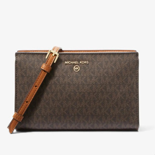 MICHAEL KORS 經典滿版老花風琴包 防刮PVC皮革 側揹包 斜揹包 方包 M17070 深咖啡色MK(現貨)