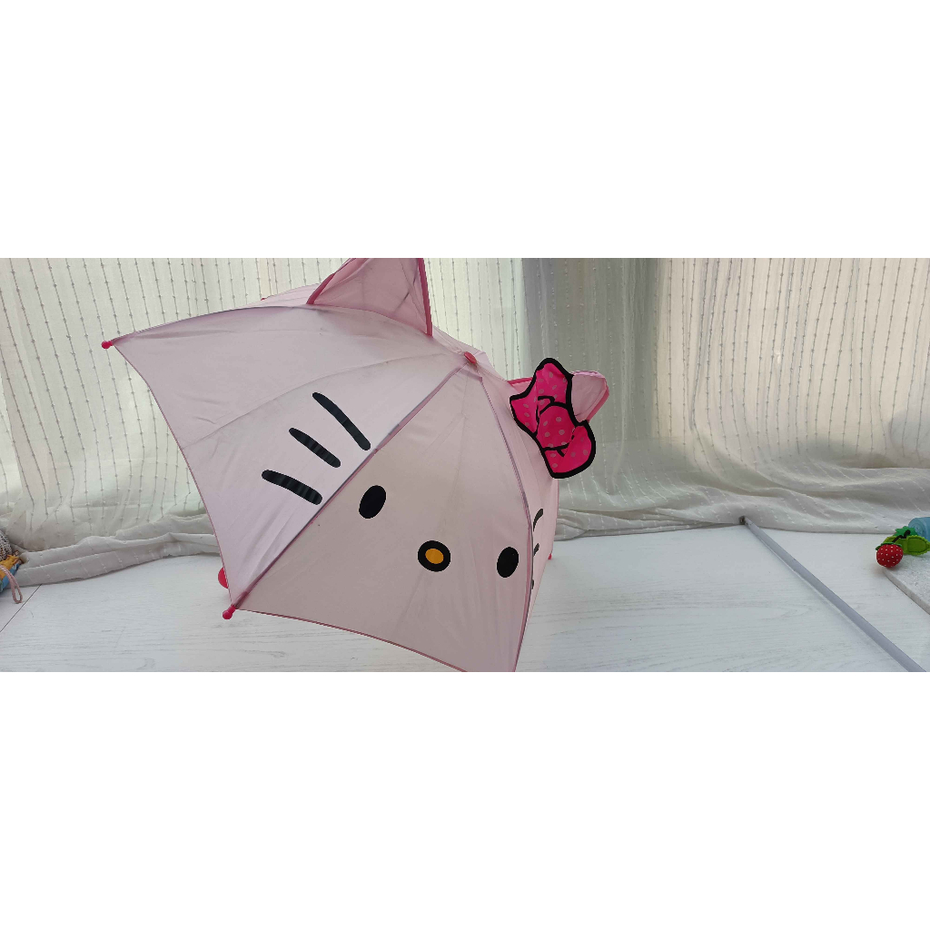 二手 粉紅色HELLO KITTY立體造型兒童傘