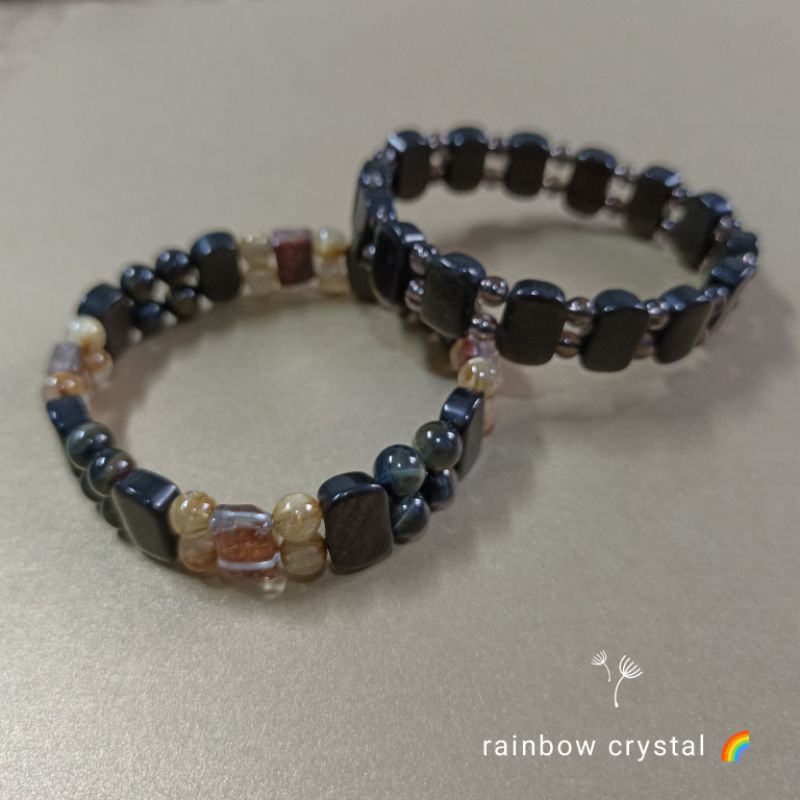 rainbow crystal🌈金曜石手排 茶水晶 紅幽靈 金髮晶 設計款 一圖一物 約12mm