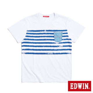 EDWIN 人氣復刻款 輪胎印條短袖T恤(白色)-男款