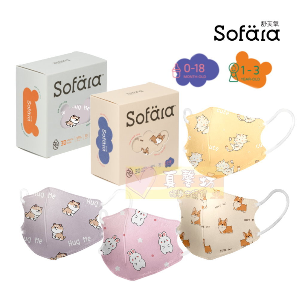 Sofara舒芙氧 嬰兒/迷你幼 3D立體醫療口罩(30入) - 兒童口罩/嬰兒口罩/拋棄式/3D口罩