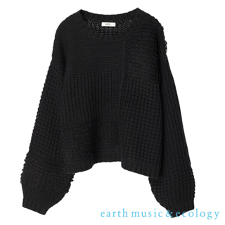 earth music&ecology 拼接編織設計蓬袖圓領針織衫(1L24L2C0900)
