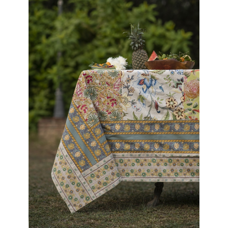 HOOMA 印度手工蓋印 鄉村風拼布 暖色系桌巾 沙發布 裝飾布(約4人座)