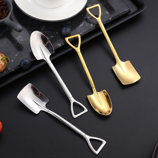 方頭鏟勺子 不鏽鋼匙 造型餐具 鏟型湯匙 造型勺 餐具 湯匙 鏡面湯匙 鐵鍬勺 鏟勺 方型湯匙 鏟子 冰淇淋匙