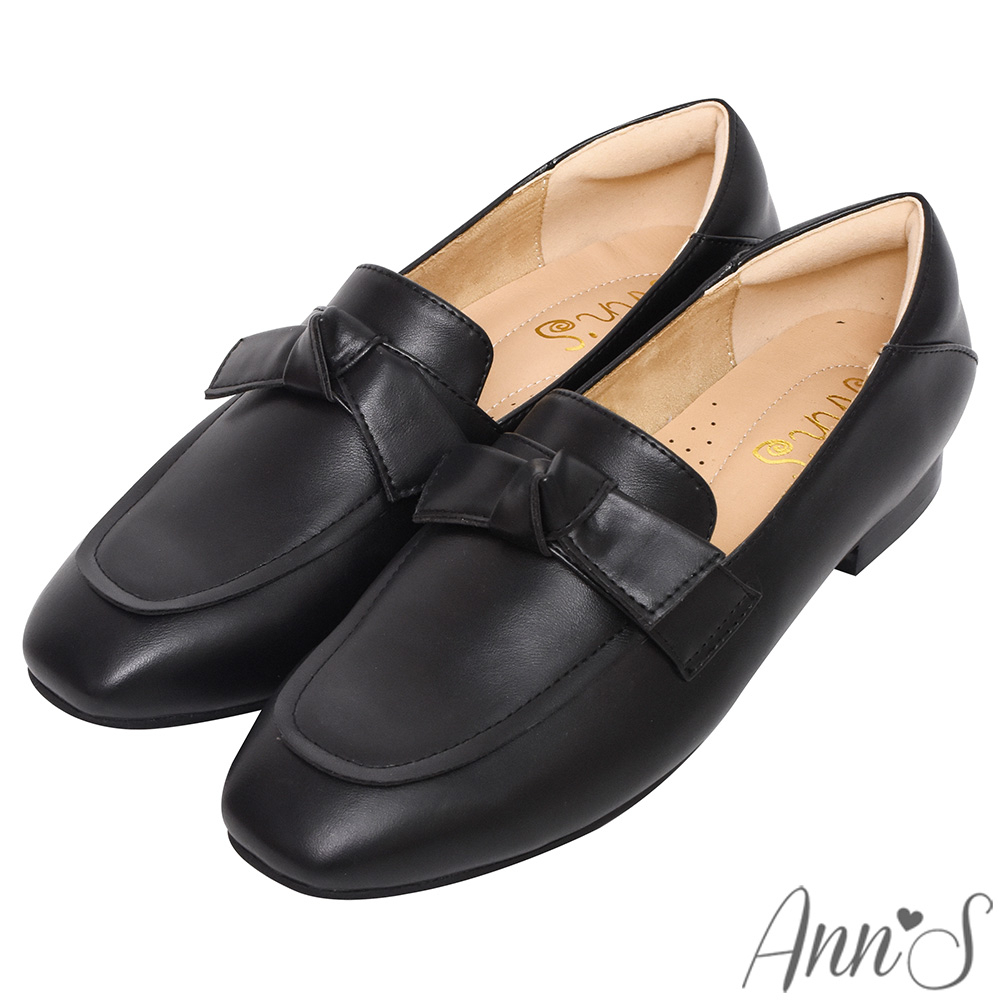 Ann’S氣質形象-單結小方頭平底樂福鞋-黑