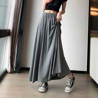 Gray灰 | 氣質顯瘦傘擺長裙 莫代爾舒服棉 腰全鬆緊 寬鬆版型 飄逸垂墜 大尺碼可 臺灣出貨 電子發票 6612