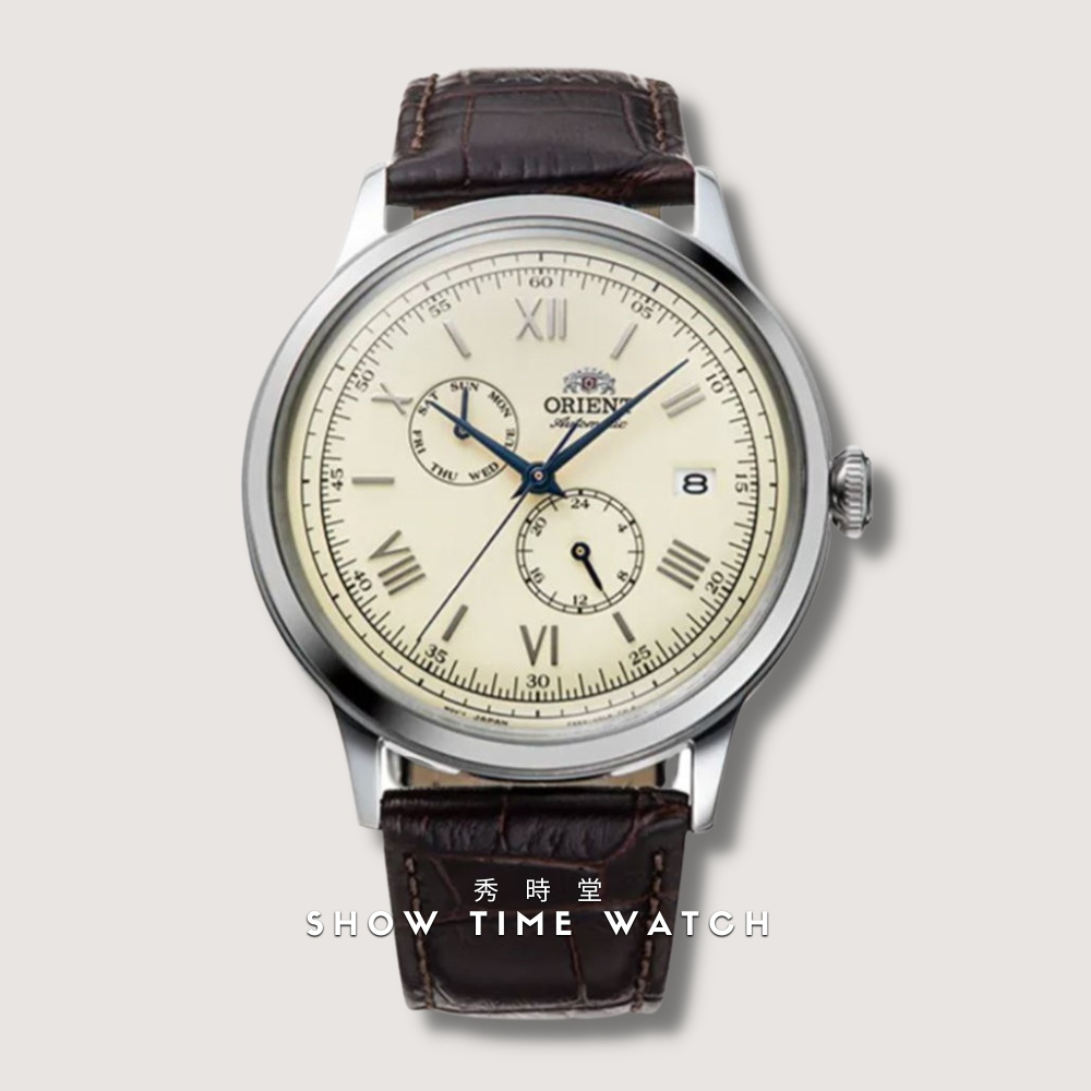 ORIENT 東方錶 復古雙眼顯示羅馬時刻機械腕錶-皮帶/奶油面銀 RA-AK0702Y [ 秀時堂 ]