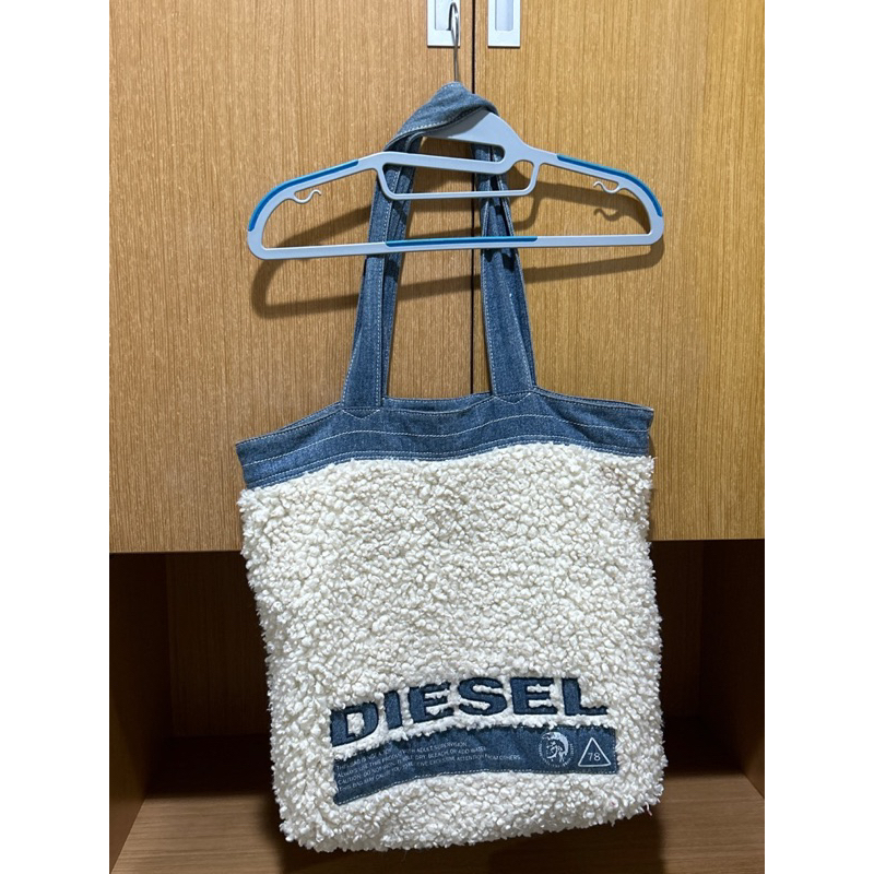 日本專櫃購入 DIESEL 雙面 兩用 牛仔 羔羊毛 QQ毛 購物包 托特包 購物袋