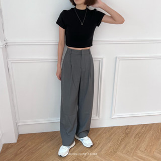 【FJstore】最後現貨 高腰顯瘦♡垂墜感西裝落地褲 長褲 寬褲 西裝褲 落地褲 打折西褲