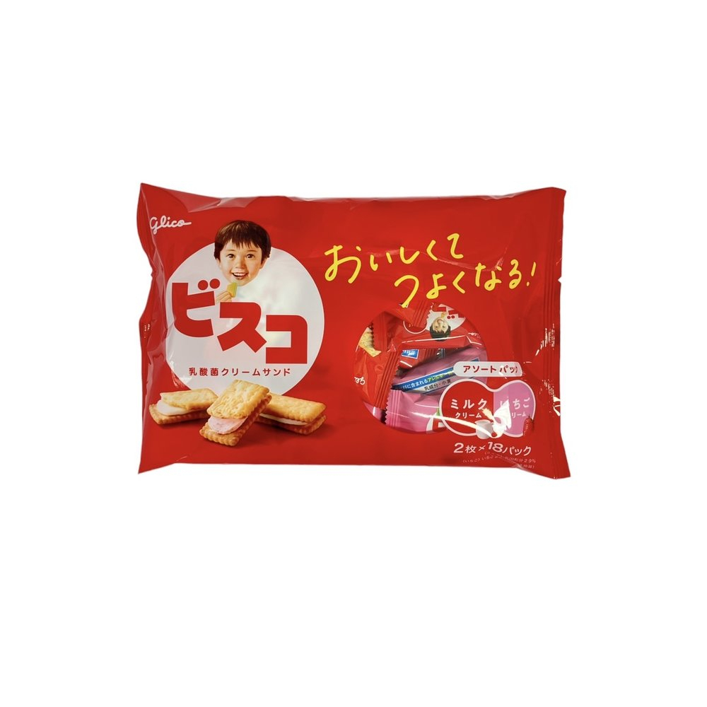日本    百思可Bisco 乳酸菌夾心餅乾 2片x18入(草莓&amp;牛奶)