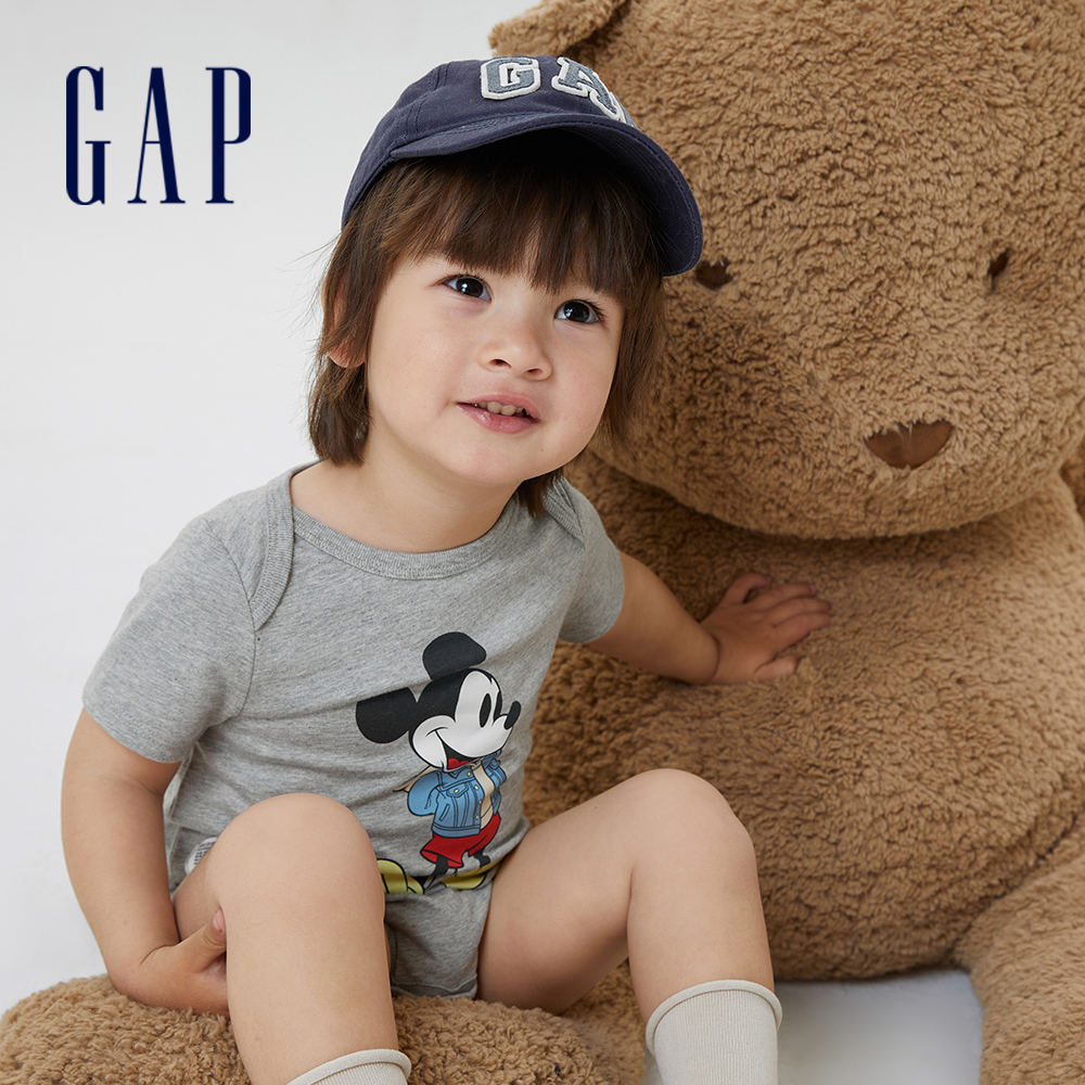 Gap 嬰兒裝 Gap x Disney迪士尼聯名 印花短袖包屁衣-灰色(668219)