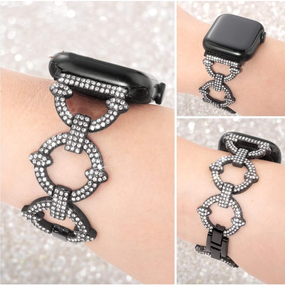 三環滿鑽 iwatch金屬錶帶 女士錶帶 iphone 錶帶 SE S5 S6錶帶 適用於 Apple watch 錶帶