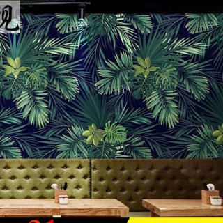 北歐綠植物熱帶雨林壁紙立體拍照背景墻布家用餐廳清新綠葉墻紙美少女戰士精品店