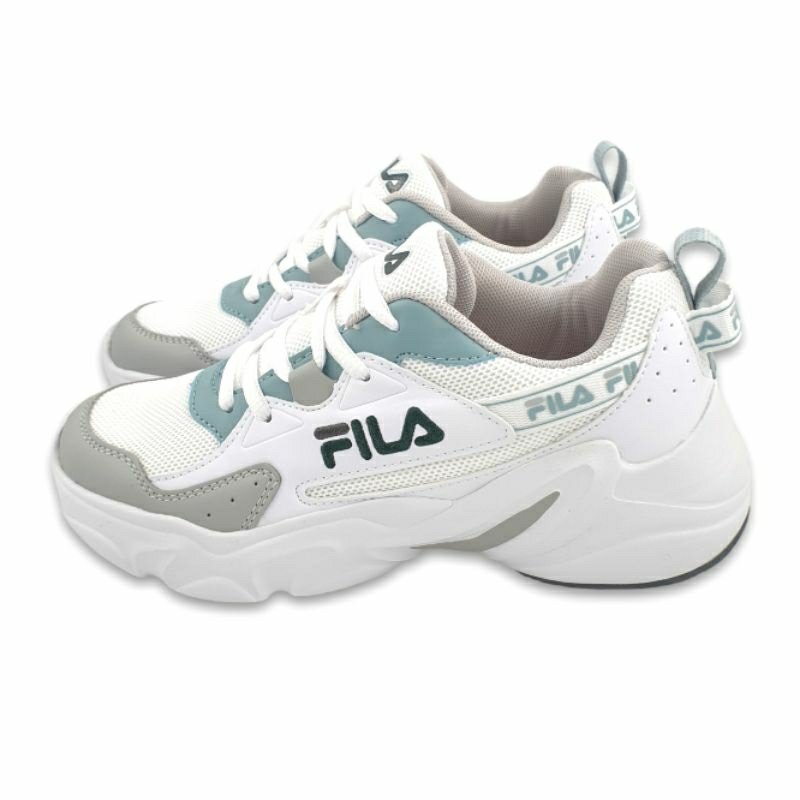 【MEI LAN】FILA HIDDEN TAPE 6 (女) 復古 厚底 增高 慢跑鞋 老爹鞋 J329X 白綠灰色