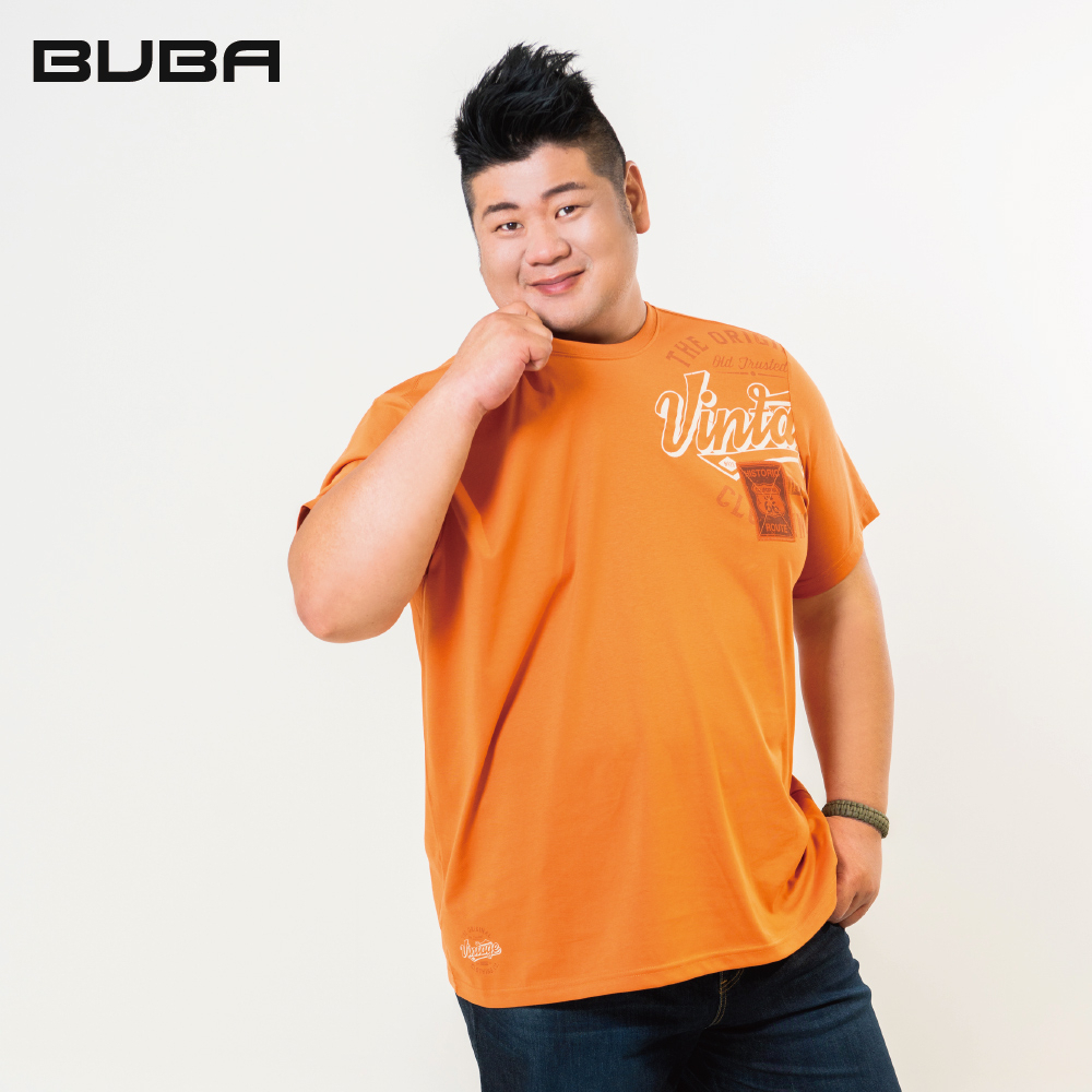 【BUBA大尺碼】大尺碼橘色美式復古雙印棉短袖T恤2L~5L 加大尺碼 特大尺碼11744-72
