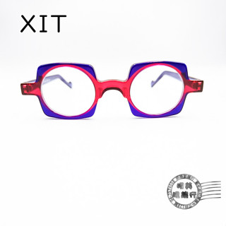 XIT eyewear V310 009方形X圓形撞色(紫X紅)透明手工鏡框/光學鏡框/明美鐘錶眼鏡