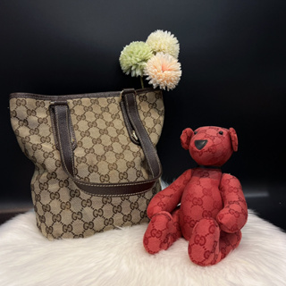 【哈極品】二手品 《GUCCI 古馳 卡其咖緹花布直立托特包/肩背包》