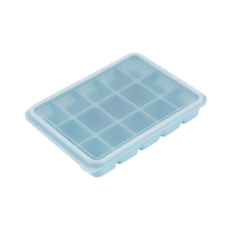 HOUSUXI 附蓋好脫模矽膠製冰盒-粉藍1PC個【家樂福】