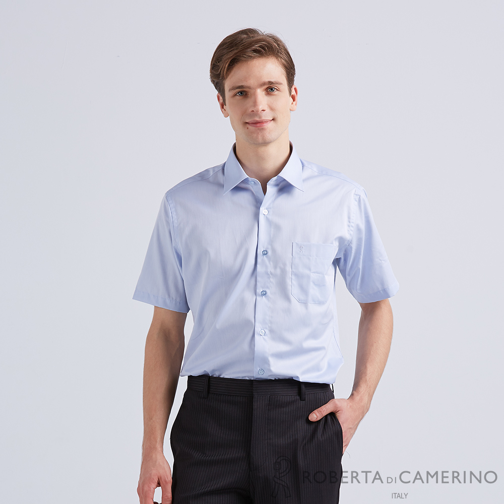 【ROBERTA諾貝達】 商務襯衫 進口素材  修身版 滑順細緻短袖襯衫 RCI09-32 藍