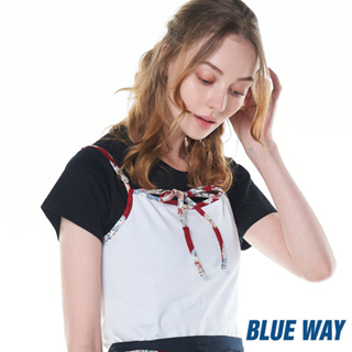 BLUE WAY 日本藍 - 女款 配花布細肩帶背心(白)