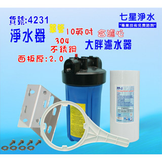 10吋大胖單管304白鐵面板濾水器.水塔過濾器地下水 灌溉貨號:4231【七星淨水】