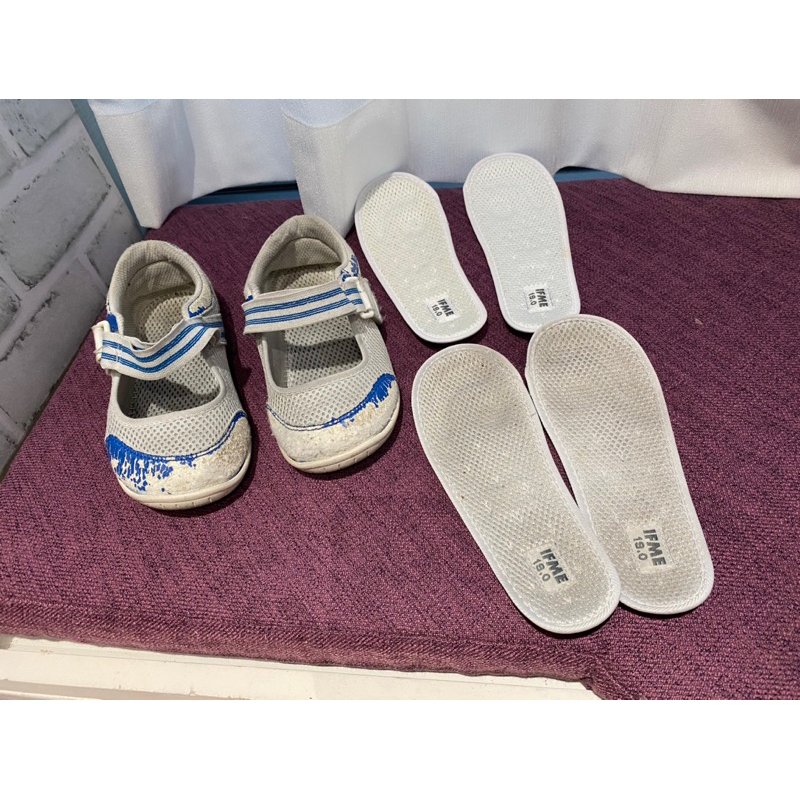 日本IFME多功能健康透氣室內鞋/藍白size19 （請看影片、照片、說明）