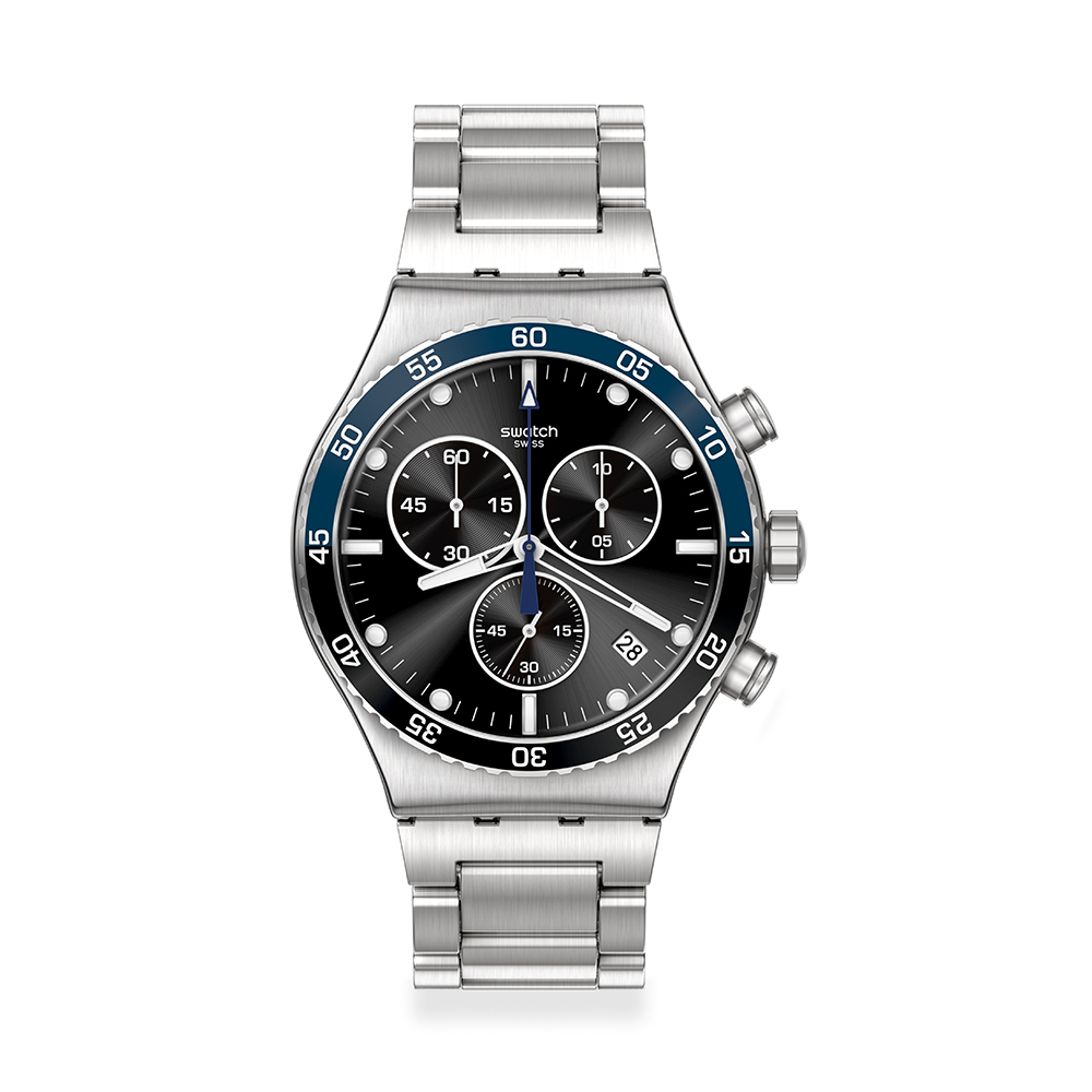 【SWATCH】Irony 金屬Chrono 手錶 DARK BLUE IRONY (43mm) 瑞士錶 YVS507G