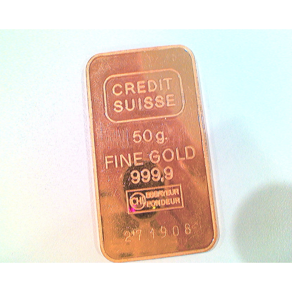 CREDIT SUISSE 50克純金條塊 FINE GOLD條塊 純黃金重量13.33錢 50g瑞士黃金條塊