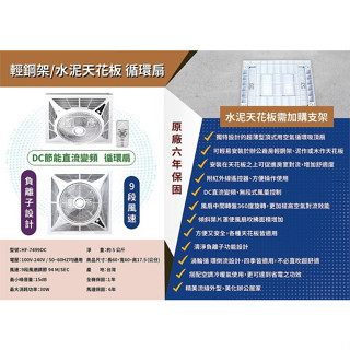 HF-7499DC HF7499 輕鋼架專用 頂上循環扇 臺灣製造 簡配 直流變頻 保固六年 節能 勳風節能 空氣流通