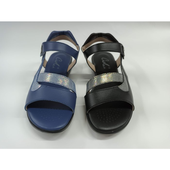 【鞋里】~克娌米亞 CRIMEA~ 2023年最新款真皮手工涼鞋 氣墊 台灣製造(黑/寶藍)
