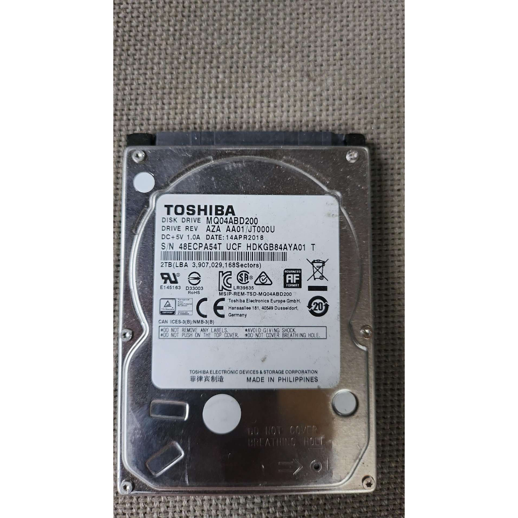 故障品 2.5吋 東芝 2TB 2T 2000GB MQ04ABD200 05H521