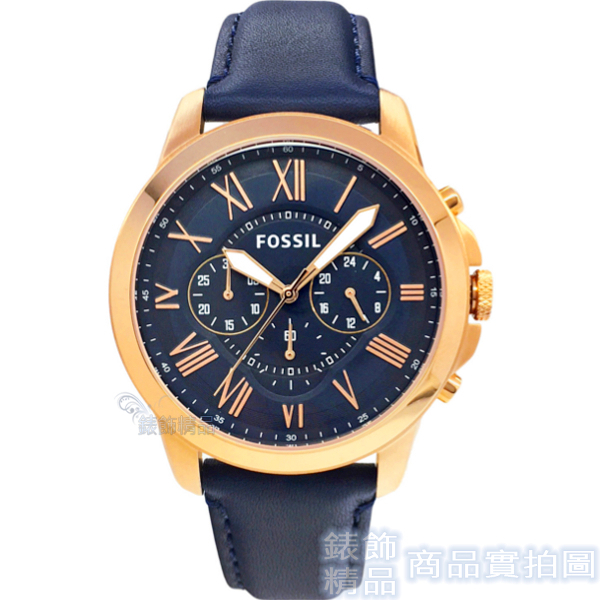 FOSSIL FS4835 IE手錶 深藍面 玫金框 深藍色錶帶 44mm 男錶【澄緻精品】