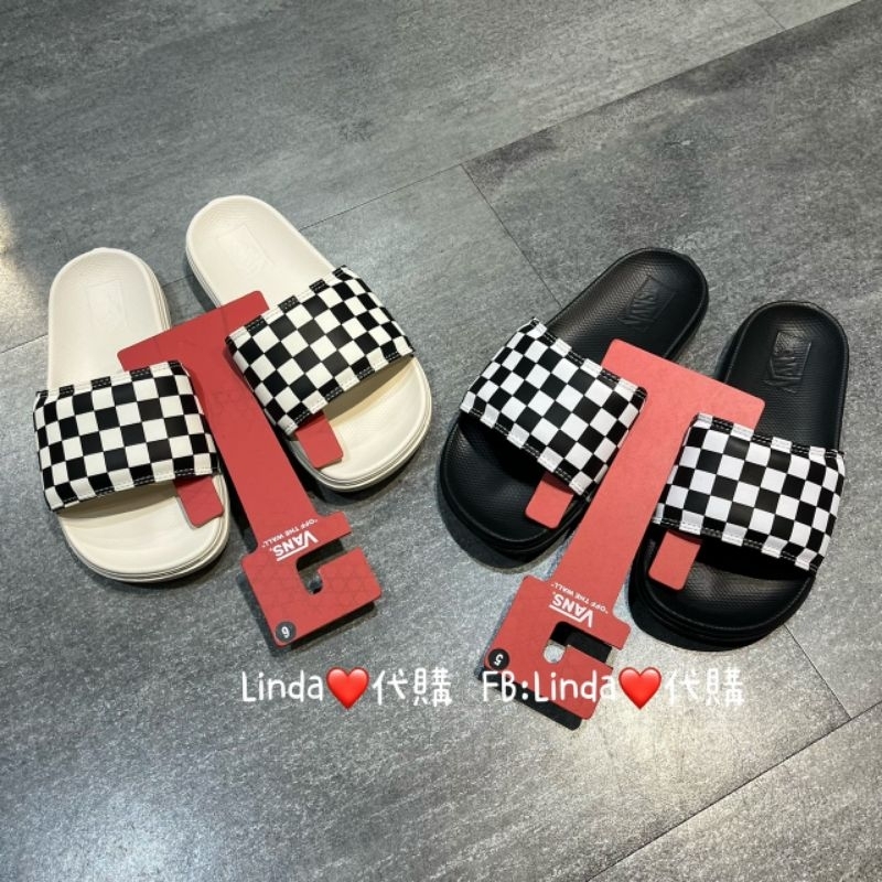 Linda❤️代購 Vans 拖鞋 格子 基本款 棋盤格 白色 黑色 情侶拖 男女 運動拖鞋